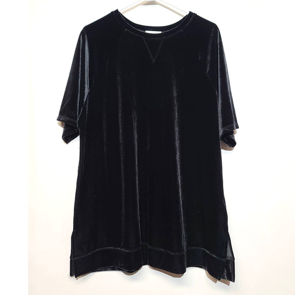 Open Edit Oversized Short Sleeve Stretch Velour Black T-Shirt - Picture 2 of 5